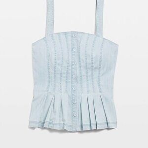 White House Black Market Light Blue Wash Denim Peplum Tank Top, Size 2